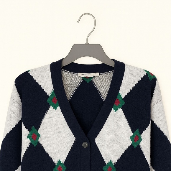 Sarah English Petite Small Vintage Argyle Cardigan Sweater Knit V-Neck - Picture 3 of 3